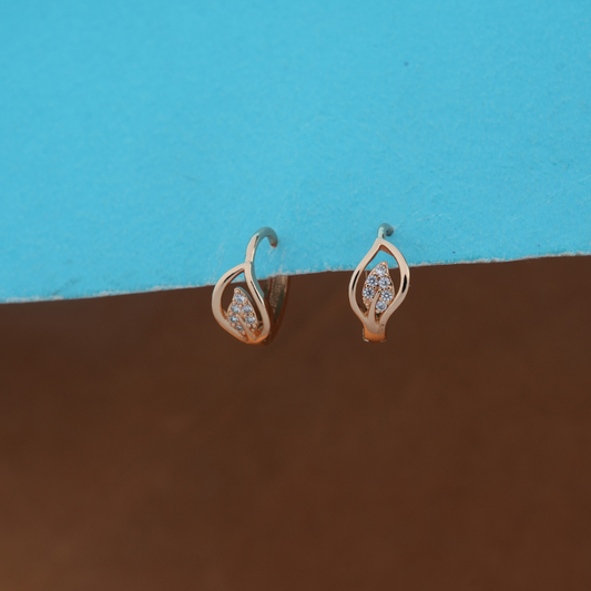 Dainty Leaf Swirl Rose Gold Huggie Earrings