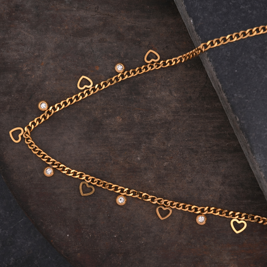 Gold-Tone Heart and Crystal Dangle Charm Necklace