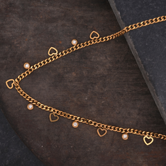 Gold-Tone Heart and Crystal Dangle Charm Necklace
