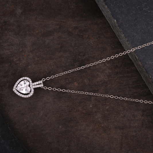 Pavé Heart Solitaire Pendant Necklace (Silver-Tone)