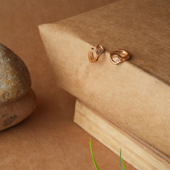 Dainty Leaf Swirl Rose Gold Huggie Earrings