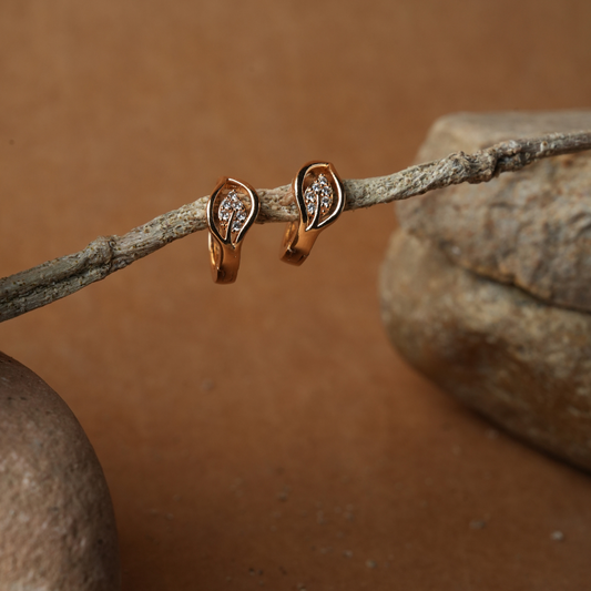 Dainty Leaf Swirl Rose Gold Huggie Earrings