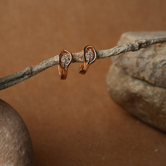 Dainty Leaf Swirl Rose Gold Huggie Earrings