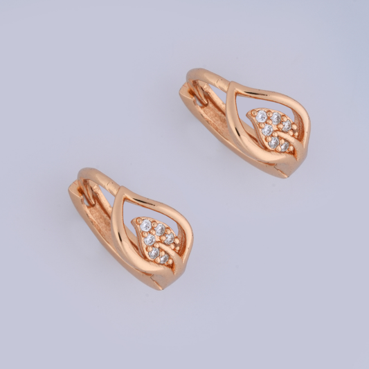Dainty Leaf Swirl Rose Gold Huggie Earrings