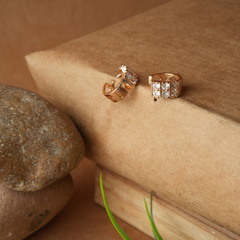 Rose Gold-Tone Double-Row Pave Huggie Earrings