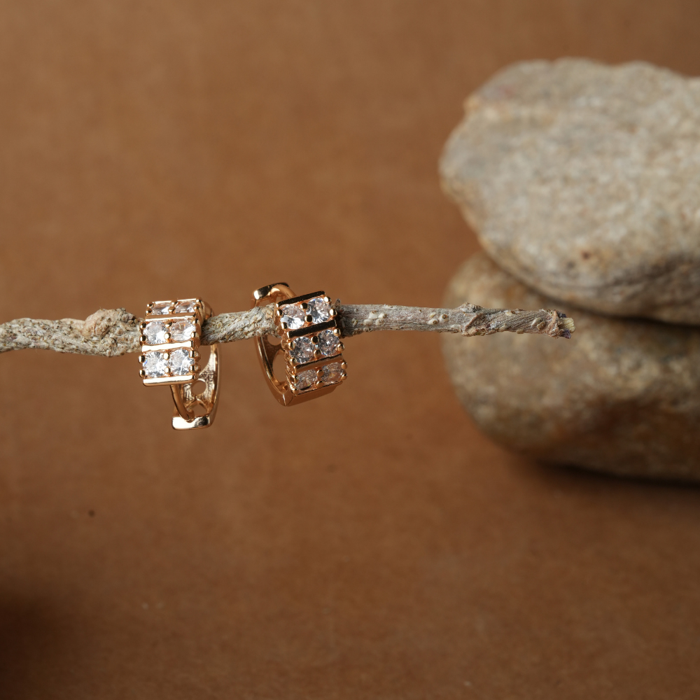 Rose Gold-Tone Double-Row Pave Huggie Earrings