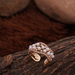 Rose Gold-Tone Pave Pearl Cluster Statement Ring