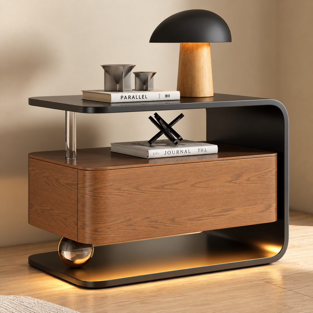 Modern Luxury TV Console with Curved Frame – Engineered Wood with PU Paint & PVC Laminate Finish