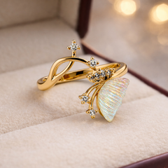 Gold-Tone Opal Butterfly Ring – Crystal Accent Open Band Design