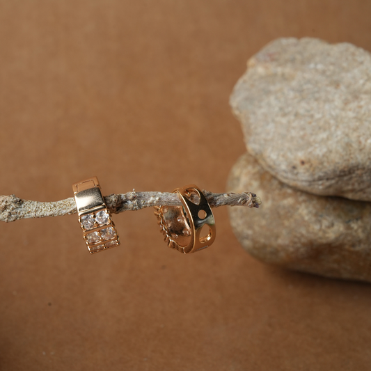 Rose Gold-Tone Double-Row Pave Huggie Earrings