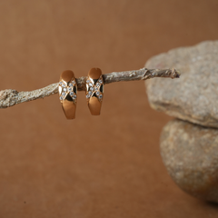 Rose Gold-Tone Pave X-Pattern Huggie Hoop Earrings