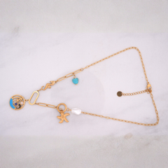 Gold-Tone Ocean Charm Necklace with Enamel and Pearl Accents