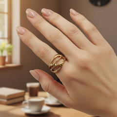 Gold-Tone Interwoven Statement Ring – Sculptural Openwork Design