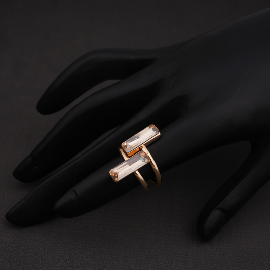 Modern Gold-Tone Double Baguette Statement Ring