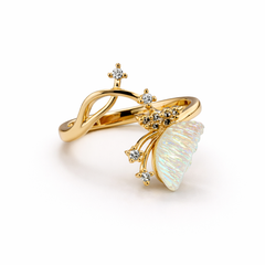 Gold-Tone Opal Butterfly Ring – Crystal Accent Open Band Design