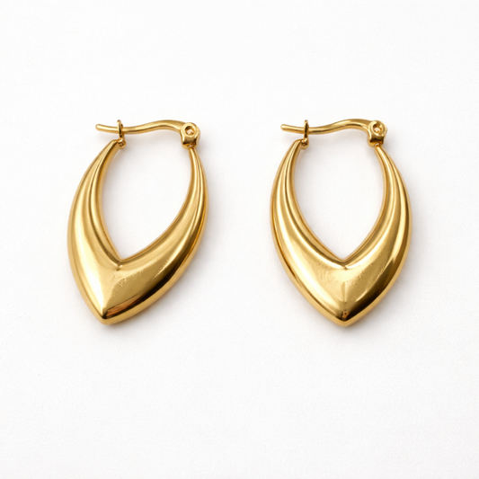 Sculpted Teardrop Hoop Earrings in Gold Tone