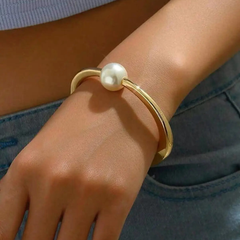 Pearl Drop Gold-Tone Oval Bracelet