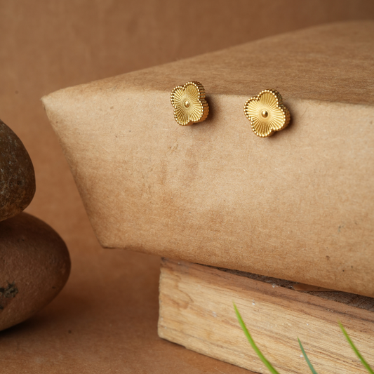 Radiant Sunburst Clover Gold Stud Earrings