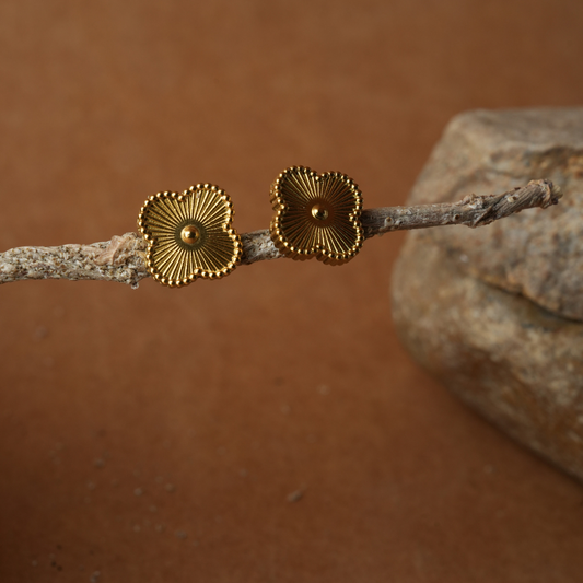 Radiant Sunburst Clover Gold Stud Earrings