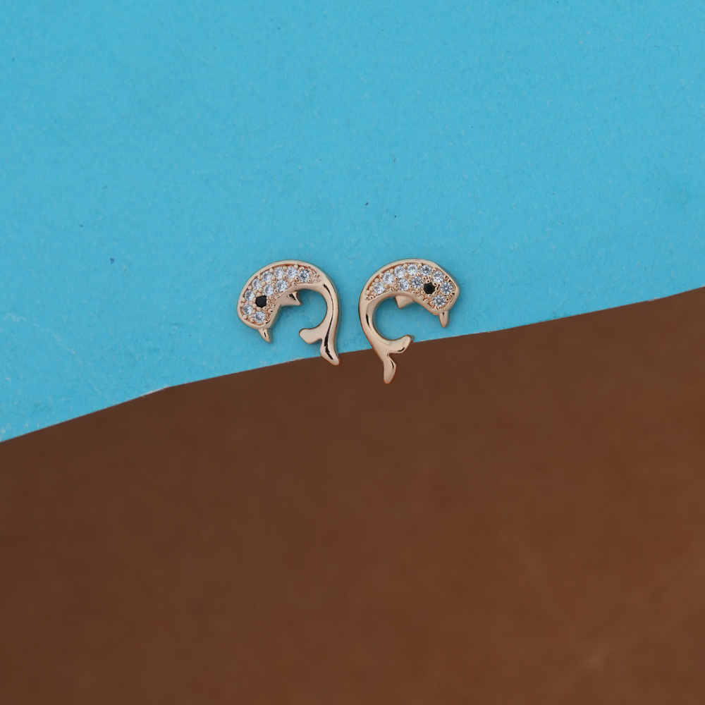 Sparkling Dolphin Curve Rose Gold Stud Earrings