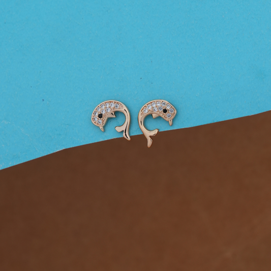 Sparkling Dolphin Curve Rose Gold Stud Earrings