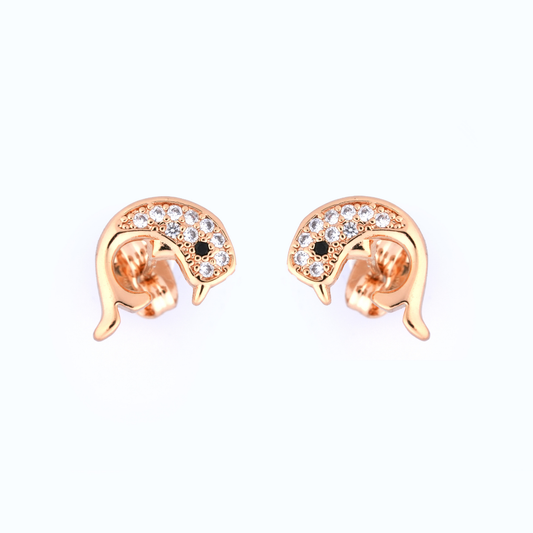 Sparkling Dolphin Curve Rose Gold Stud Earrings