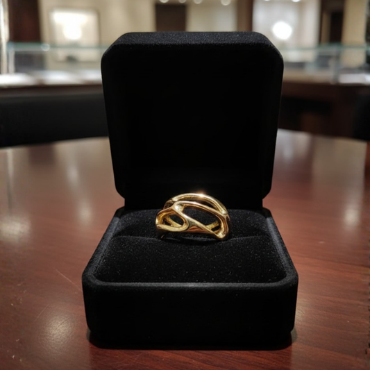 Gold-Tone Interwoven Statement Ring – Sculptural Openwork Design