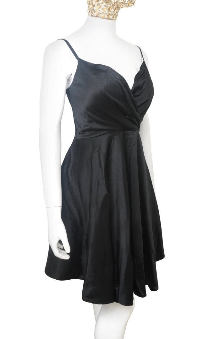 Charcoal Satin Cocktail Dress with Spaghetti Straps