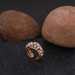 Rose Gold-Tone Pave Pearl Cluster Statement Ring