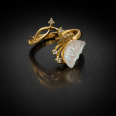 Gold-Tone Opal Butterfly Ring – Crystal Accent Open Band Design
