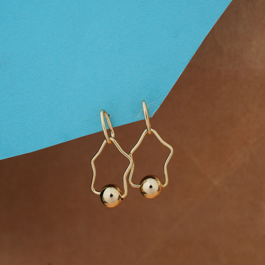 Abstract Contour & Orb Gold Drop Earrings