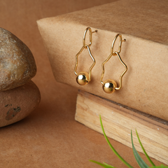 Abstract Contour & Orb Gold Drop Earrings