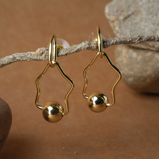 Abstract Contour & Orb Gold Drop Earrings