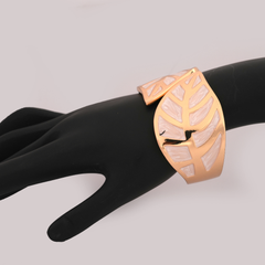 Wide Gold-Tone & White Enamel Leaf Bangle