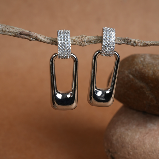 Modern Pave Rectangular Drop Earrings