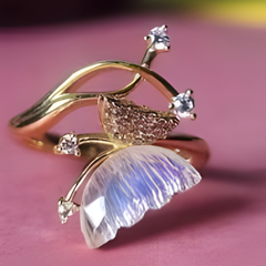 Gold-Tone Opal Butterfly Ring – Crystal Accent Open Band Design