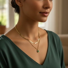 Emerald Square Pendant Necklace
