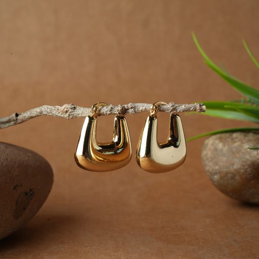 High-Shine Puffed Square Gold Huggie Earrings