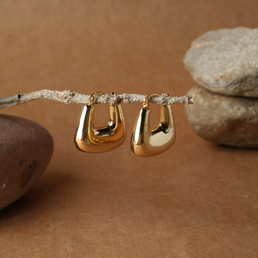 High-Shine Puffed Square Gold Huggie Earrings