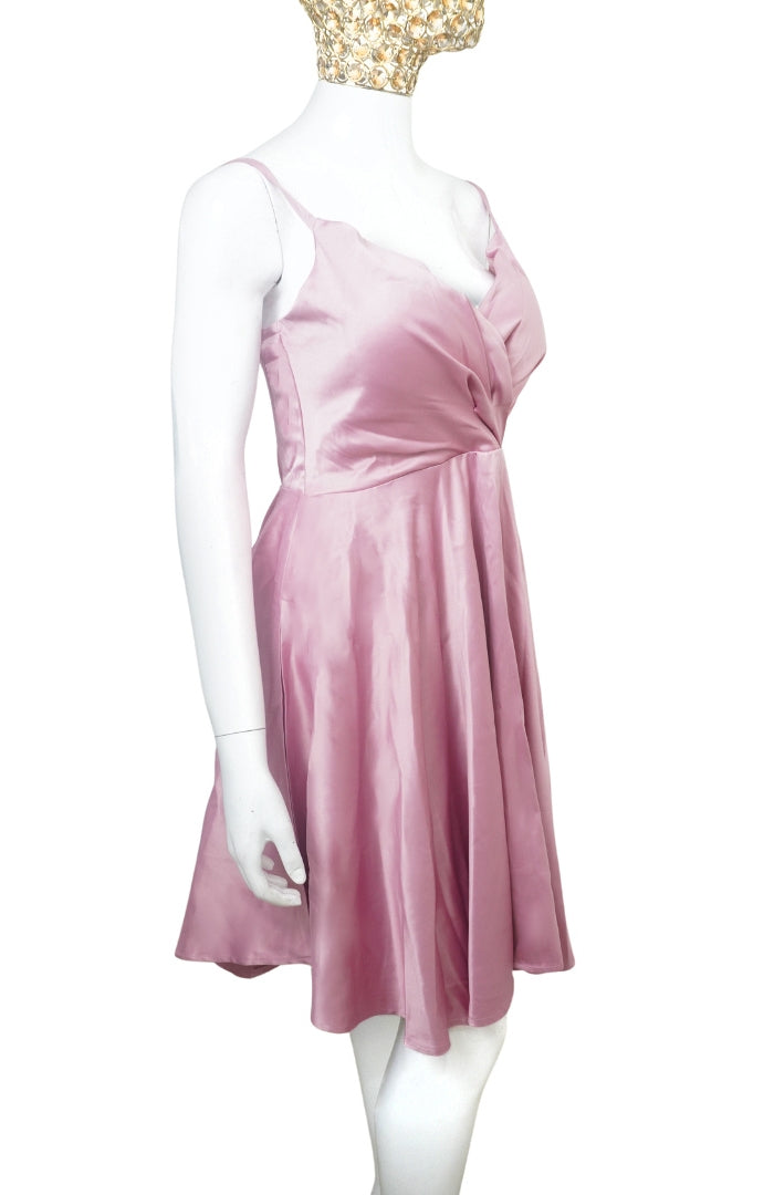 Blush Pink Satin Wrap A-Line Dress