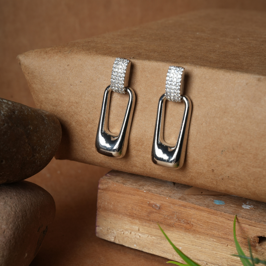 Modern Pave Rectangular Drop Earrings