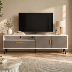 Modern TV Console Unit with Storage – Engineered Wood with PU Paint & PVC Laminate Finish