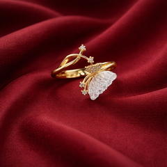 Gold-Tone Opal Butterfly Ring – Crystal Accent Open Band Design