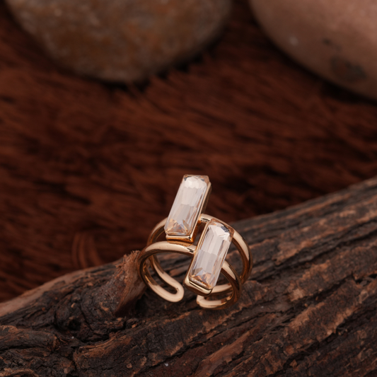 Modern Gold-Tone Double Baguette Statement Ring