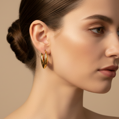 Sculpted Teardrop Hoop Earrings in Gold Tone