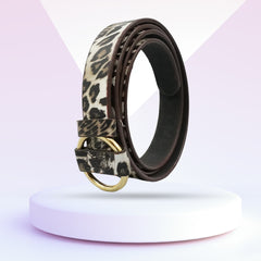 Trendy Women's Animal Print Belt Trio – Faux Leather, Multicolor Synthetics, and Stylish Cowhide with Buckle Closure