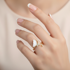 Gold-Tone Opal Butterfly Ring – Crystal Accent Open Band Design