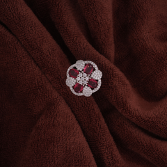 Silver-Tone Ruby Floral Halo Cocktail Ring
