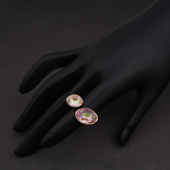 Gold-Tone Dual Iridescent Gemstone Bypass Ring