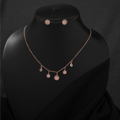 Rose Gold-Tone Pink Charm Necklace & Earring Set